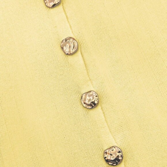 Yellow Casual Women's Metal Button Open Front Sleeveless Jacket - Picture 6 of 8